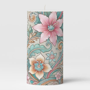Pink Teal Watercolor Indonesian Batik Boho Rustic  Pillar Candle