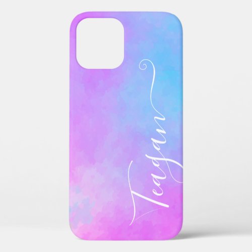 Pink Teal Watercolor Ombre Color Gradient Stylish iPhone 12 Case