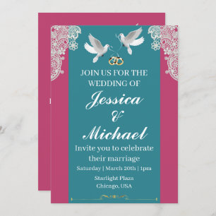 Pink & Teal Wedding Invitation