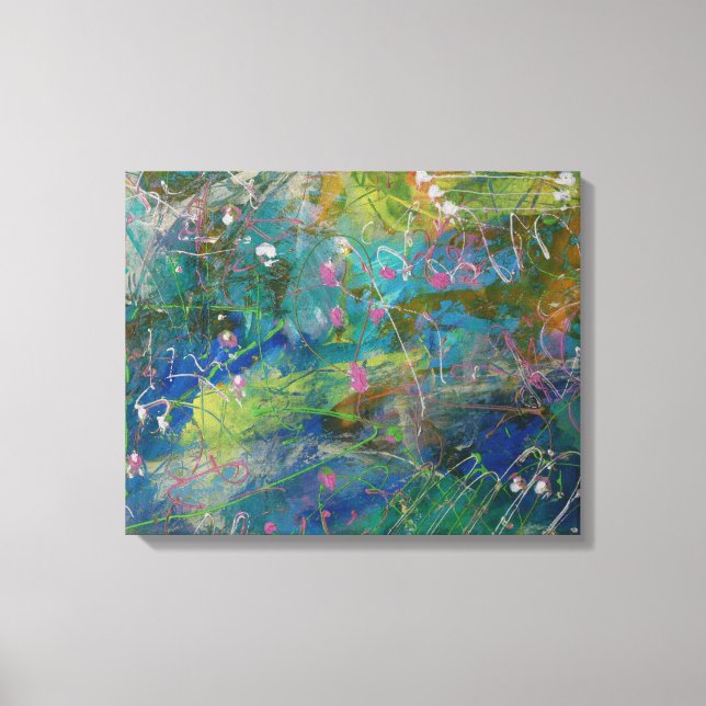 Pink Teal Yellow Abstract Art on Canvas Print (Front)