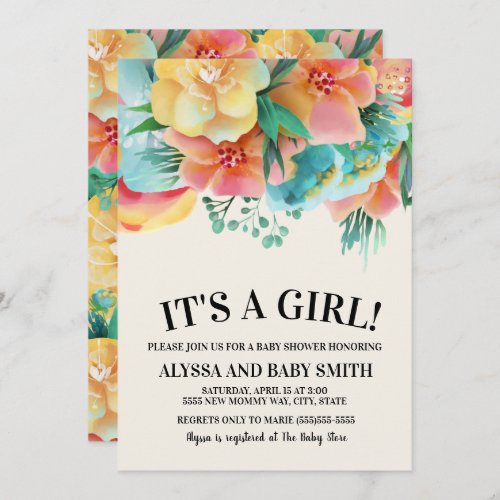 Pink Teal Yellow Floral Baby Shower Invitation