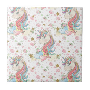 Pink Teal Yellow Unicorn Colorful Ceramic Tile