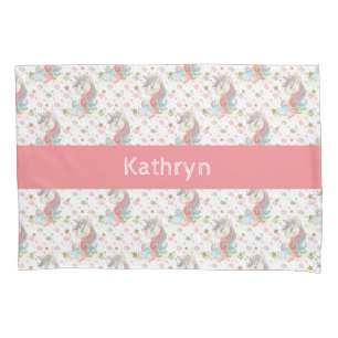 Pink Teal Yellow Unicorn Colorful Pillow Case