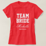 Pink Team Bride bridal party football jersey shirt<br><div class="desc">Pink Team Bride bridal party football jersey shirt. Custom tees with sporty stripes and personalized text. Fun clothing for wedding crew, bachelorette party etc. Make your own for bride to be and brides entourage; bridesmaids, maid of honor, cousin , sister, friends etc. Available in different colors. Cute outfits for girls...</div>