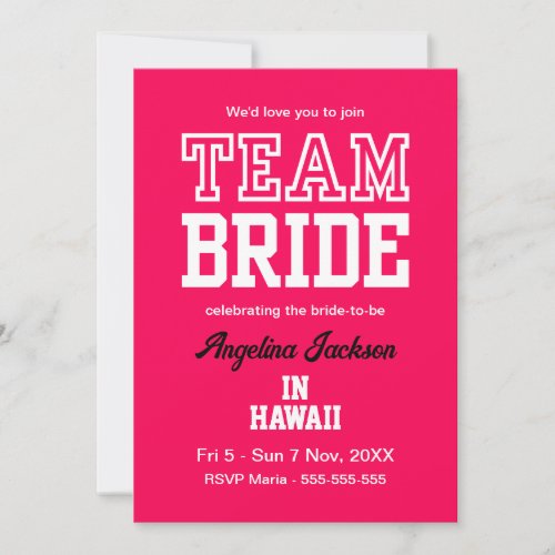 Pink Team Bride Party Weekend Itinerary Invitation