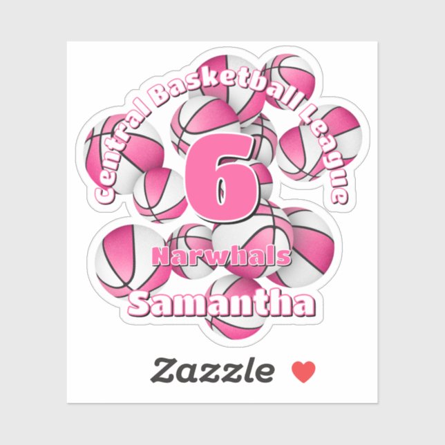 pink team colors basketballs girls sports  sticker (Sheet)