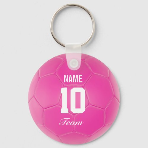 Pink Team Soccer Ball Personalized Name Keychain