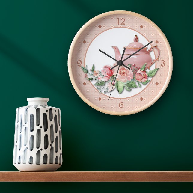 Pink Teapot Floral Large Clock (Creator Uploaded)