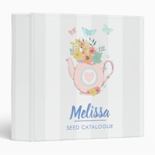 Pink Teapot with Flowers & Butterflies 3 Ring Binder