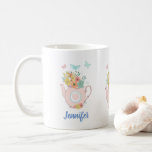 Pink Teapot With Flowers &amp; Butterflies Coffee Mug at Zazzle