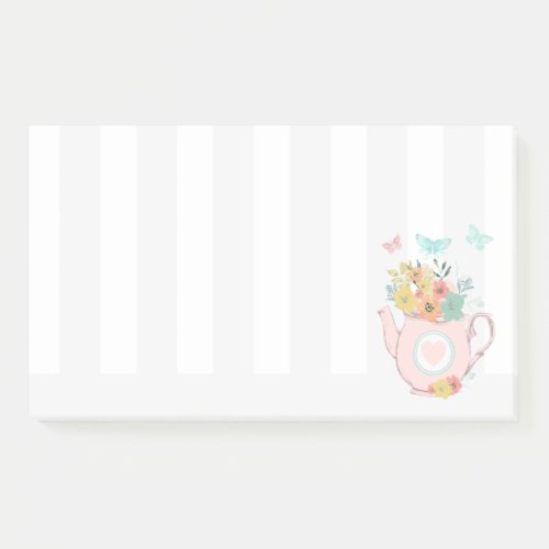 Pink Teapot with Flowers  Butterflies Post_it Notes