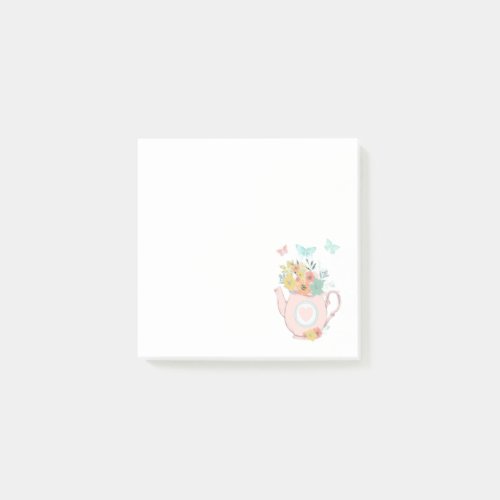 Pink Teapot with Flowers  Butterflies Post_it Notes