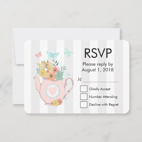 Pink Teapot with Flowers  Butterflies RSVP