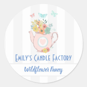 Pink Teapot with Flowers & Butterflies Scent Name Classic Round Sticker