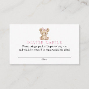 Pink Tedder Bear Baby Shower Diaper Raffle Enclosure Card