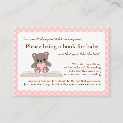 Pink Teddy Baby Shower Book Insert Request Card