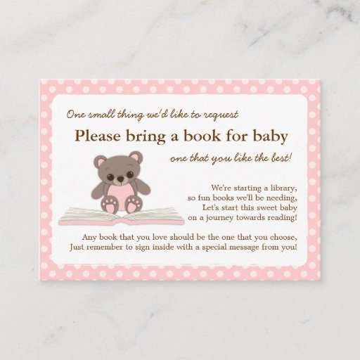 Customizable Pink Teddy Baby Shower Book Insert Request Card Business Cards