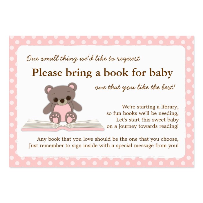 Pink Teddy Baby Shower Book Insert Request Card Business Cards