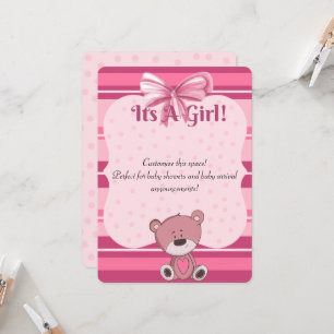 Pink Teddy Baby Shower Invitation/ Anouncement Invitation