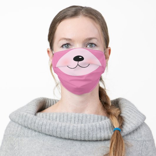 Pink Teddy Bear Animal Face Funny Cute Cartoon Adult Cloth Face Mask (Worn)