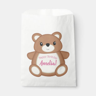 Pink Teddy Bear Baby Birthday Party Favor Bag