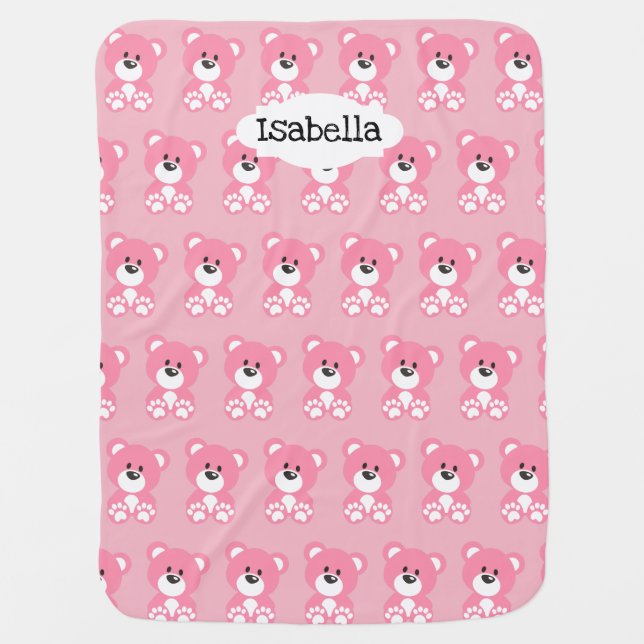 Pink Teddy Bear Baby Blanket (Front)