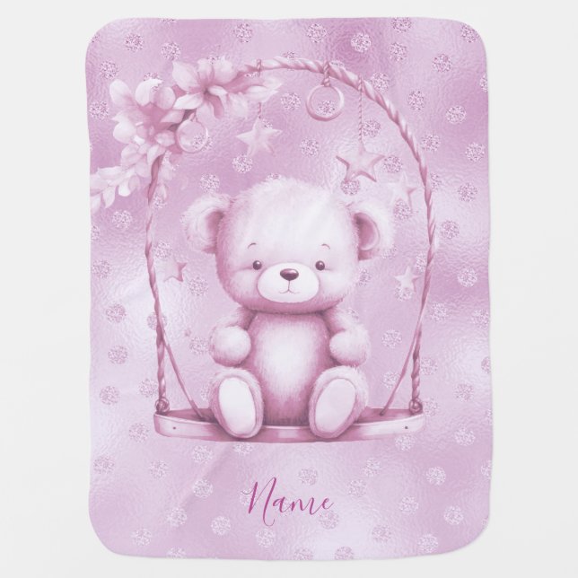 Pink Teddy Bear Baby  Blanket (Front)