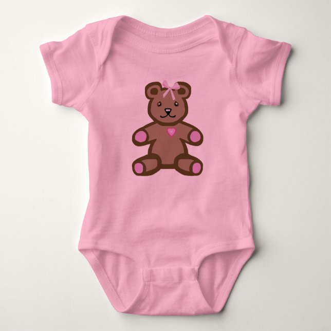 Pink teddy bear baby bodysuit (Front)