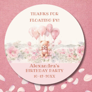 Pink Teddy Bear Baby Girl Birthday Thank You Classic Round Sticker