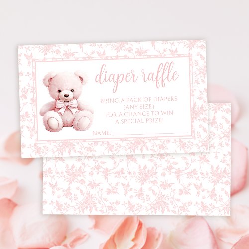 Pink teddy bear baby girl shower diaper raffle enclosure card