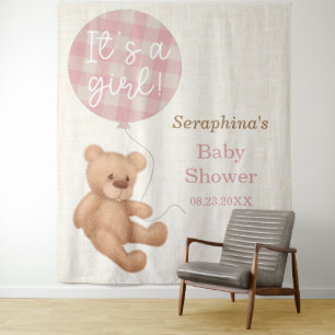 Pink Teddy Bear Baby Shower Backdrop