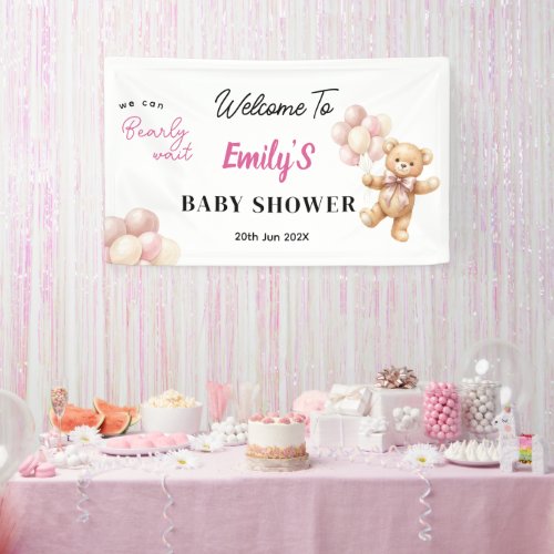 Pink Teddy Bear Baby Shower Backdrop Tapestry Banner