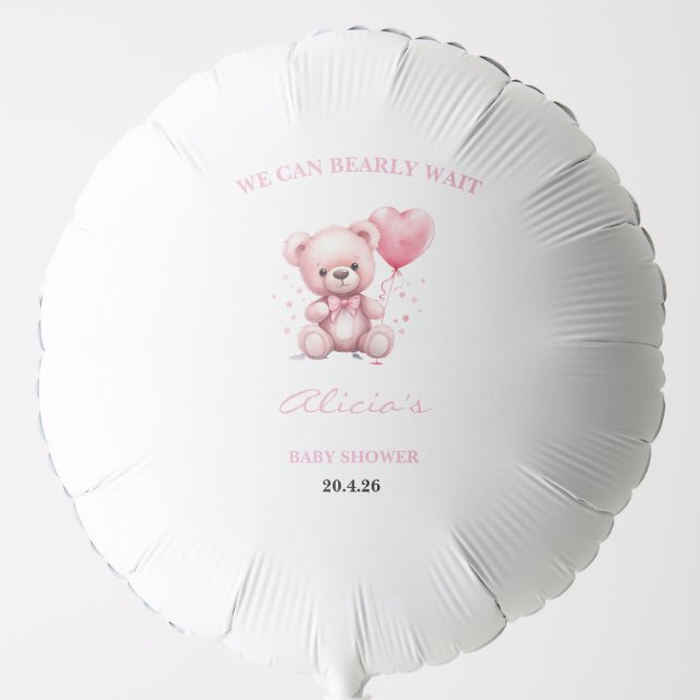 Pink Teddy Bear Baby Shower Balloon (Front)