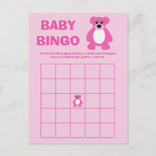 Pink Teddy Bear Baby Shower Bingo Game Cards