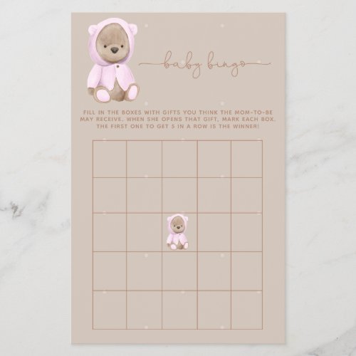 Pink Teddy Bear Baby Shower Bingo Game Flyer