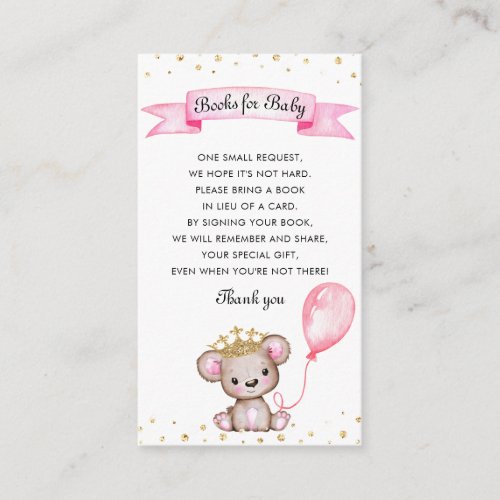 Pink Teddy Bear Baby Shower Books for Baby Enclosure Card