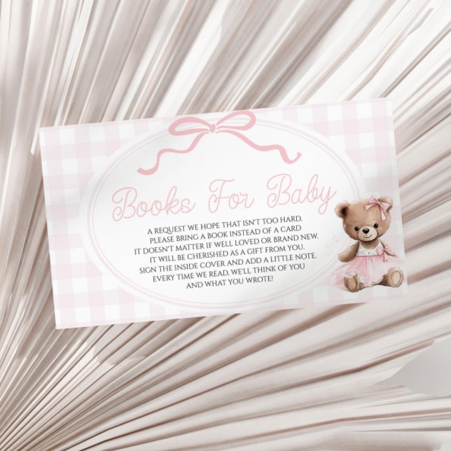 Pink Teddy Bear Baby Shower Books For Baby Enclosure Card (Creator Uploaded)