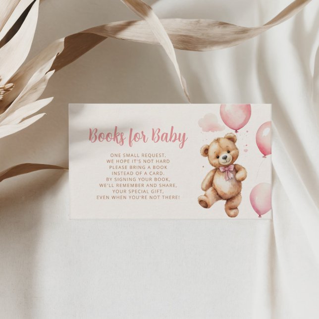 Pink Teddy Bear Baby Shower Books For Baby Enclosure Card (Creator Uploaded)