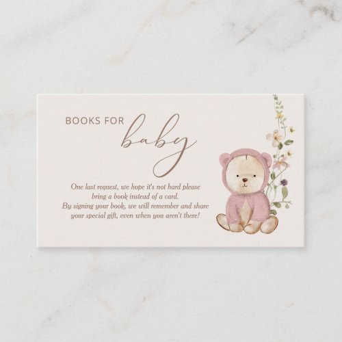 Pink Teddy Bear Baby Shower Books for Baby Enclosure Card