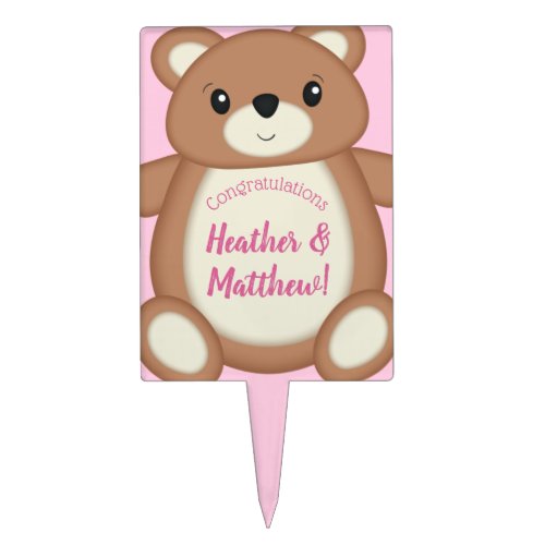 Pink Teddy Bear Baby Shower Cake Topper