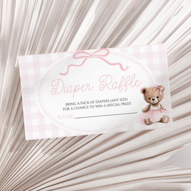 Pink Teddy Bear Baby Shower Diaper Raffle Enclosure Card (Creator Uploaded)