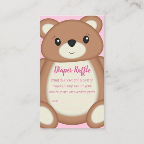 Pink Teddy Bear Baby Shower Diaper Raffle Enclosure Card