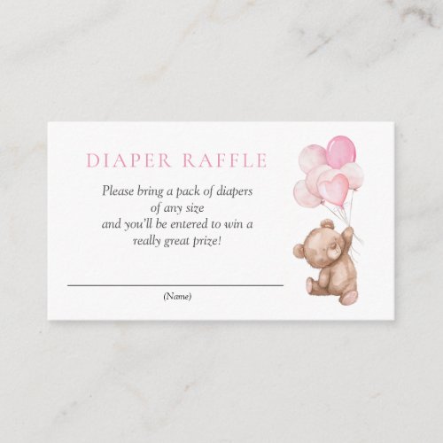 Pink Teddy Bear Baby Shower Diaper Raffle Enclosure Card