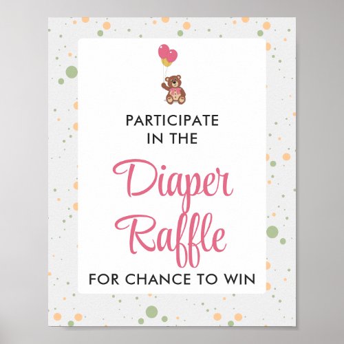Pink Teddy Bear Baby Shower Diaper Raffle Game Poster