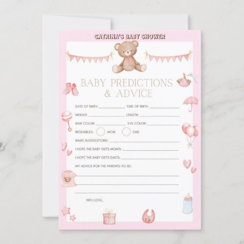 Pink Teddy Bear Baby Shower _ Editable Name 5x7 Invitation