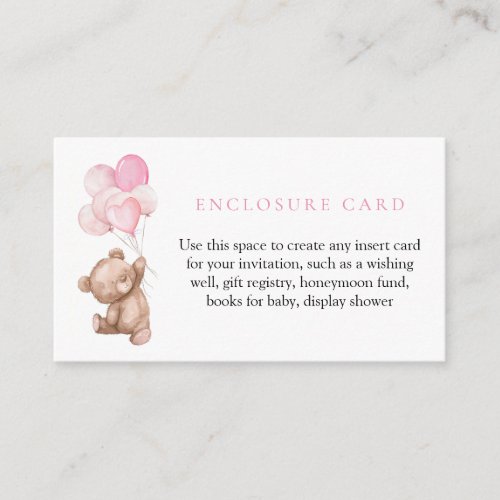 Pink Teddy Bear Baby Shower Enclosure Card