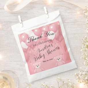 Pink Teddy Bear Baby Shower Favor Bag