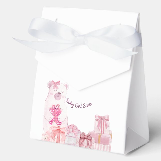 Pink Teddy Bear Baby Shower Favor Bag Boxes (Front)