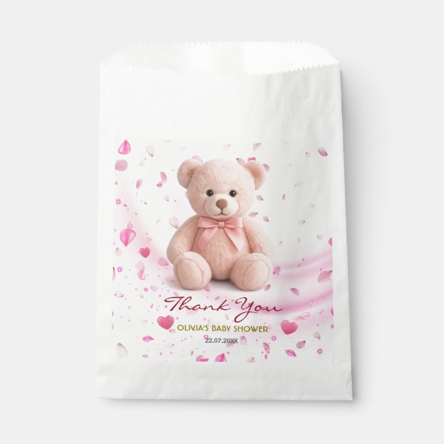 Pink Teddy Bear Baby Shower Favor Bag – Thank You. (Front)