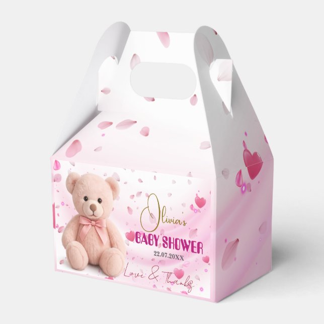 Pink Teddy Bear Baby Shower Favor Box- Editable Boxes (Front Side)